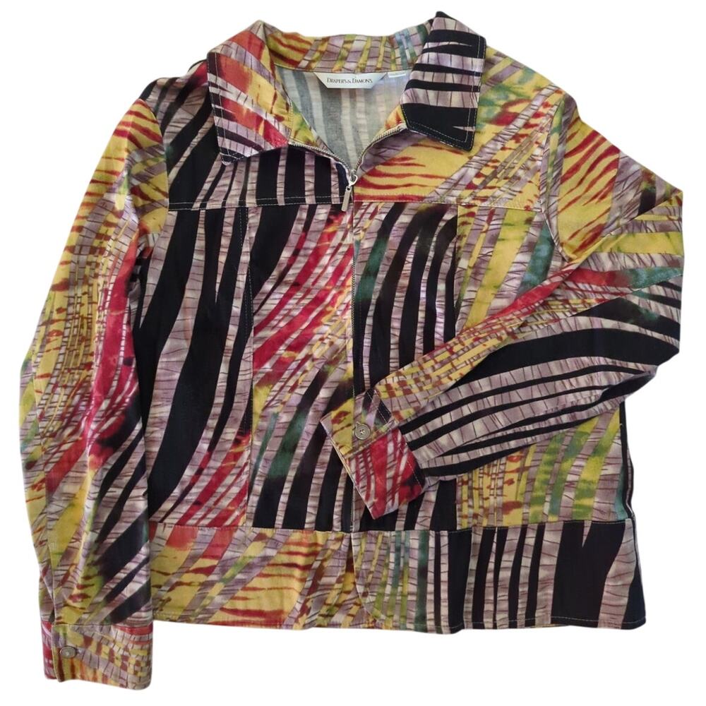 DRAPER'S & DAMON'S Cotton Spandex Multi Color Full Zip Patchwork Jacket Size L